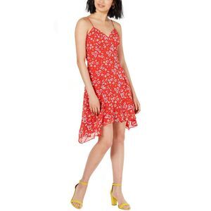 19 Cooper Womens Floral-Print Asymmetrical Dress Large Red